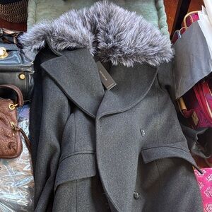 Banana Republic Wool Blend Black Coat with Faux Fur Collar